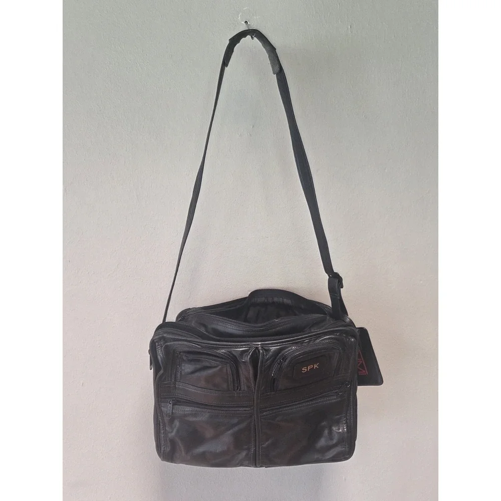 TUMI Leather Bag Organizer Black Crossbody Multipocket  Old Style